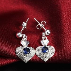 Crystal silver color jewelry blue Heart Earring